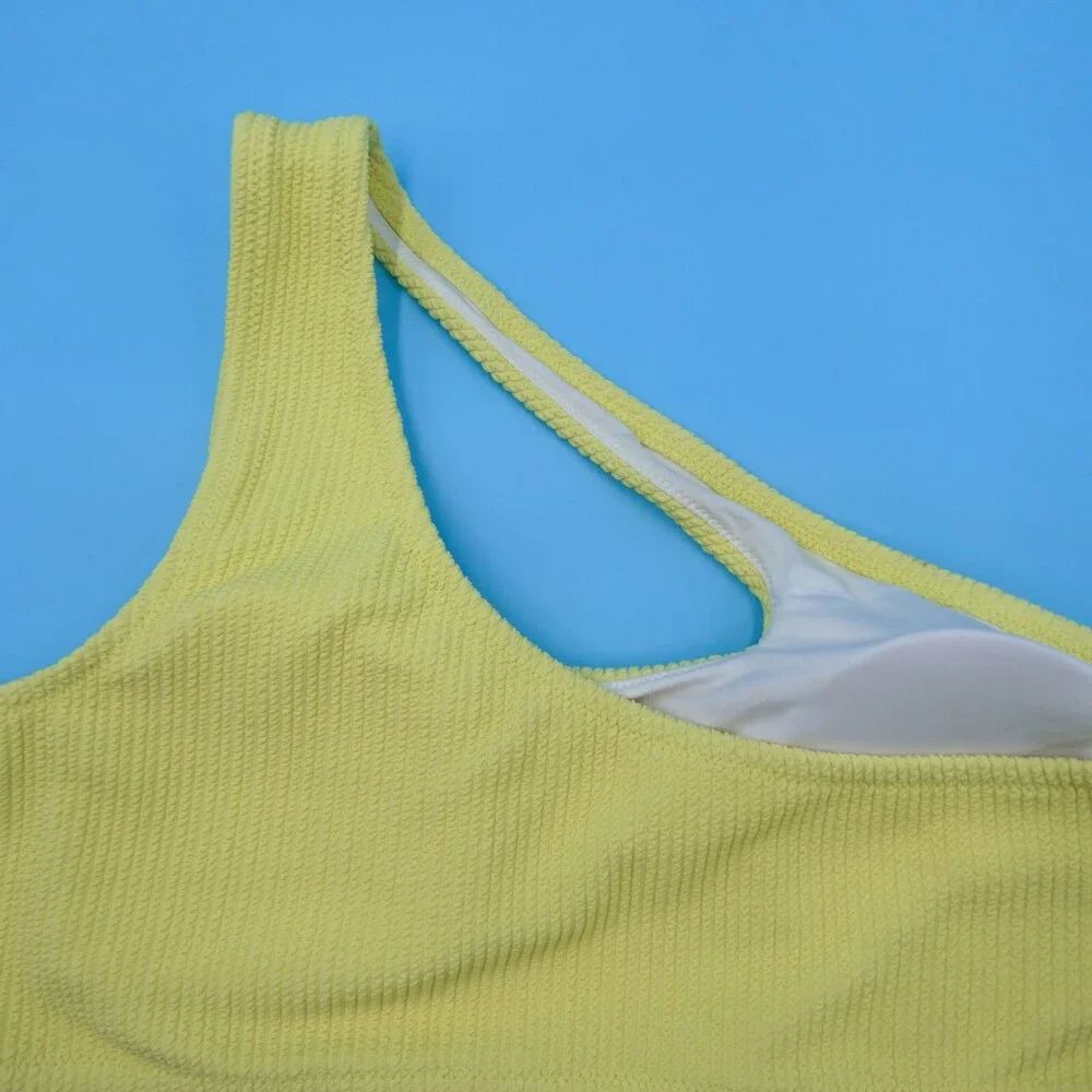 Victorias Secret XL Yellow Ribbed Cutout Singe Shoulder Bikini Top‎ Swimwear New